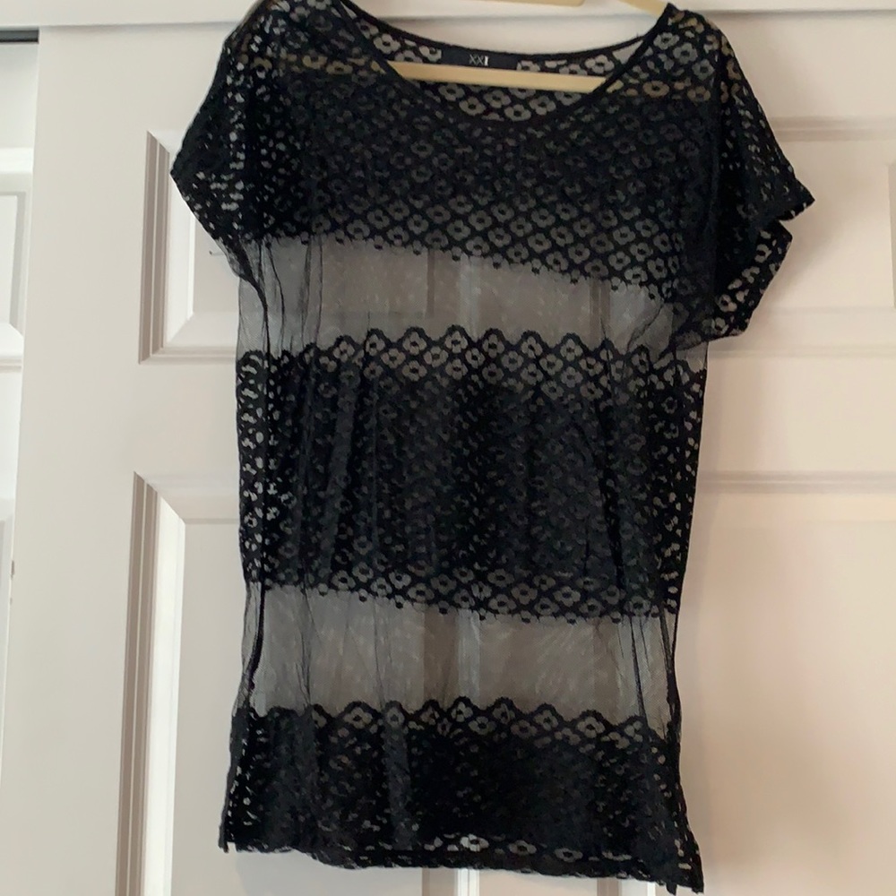 Forever 21 sheer round neck  long top size S/P
